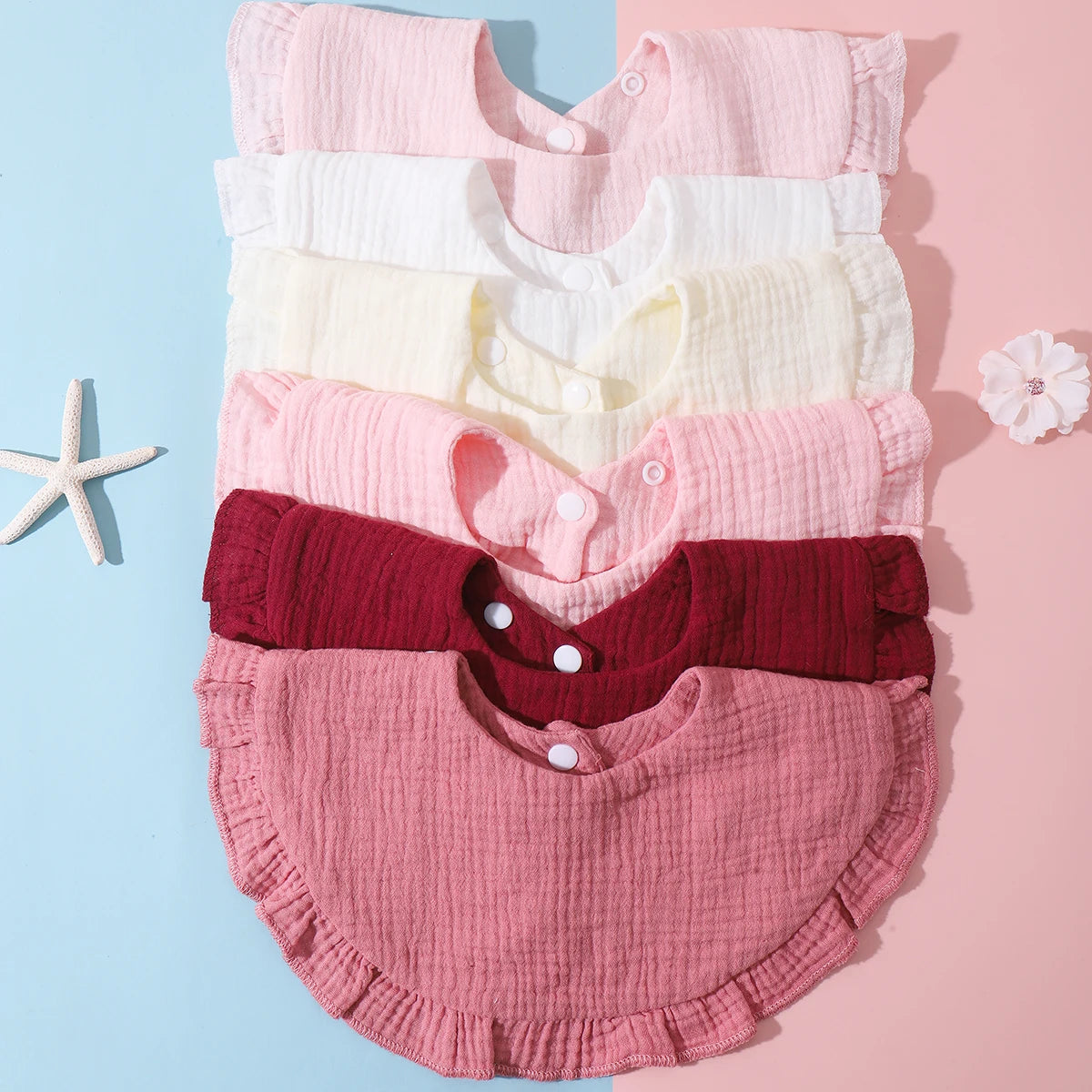 Lot de 3 bavoirs pour bébé (couleur unie, à volants) - Accessoires pour bébé.