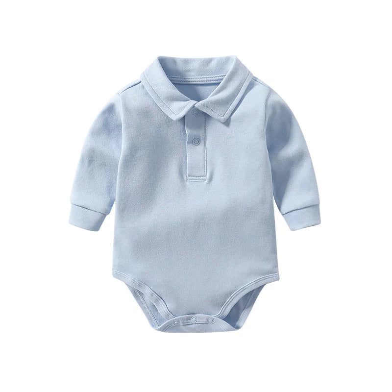 Baby Polo Collar Bodysuit 100% Cotton Long Sleeve Solid Color Onesie Spring Autumn Infant Toddler Romper Newborn Clothing 0-24M