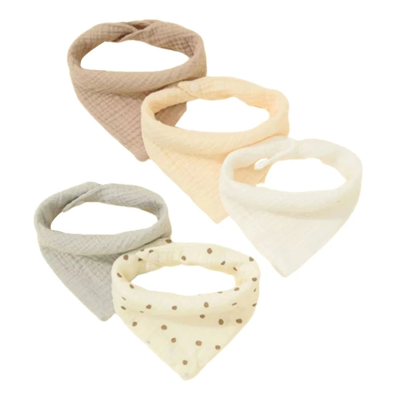 Lot de 5 bavoirs en coton pour nouveau-né, couleur unie, avec bouton, en tissu doux.