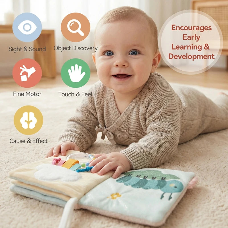 Couverture apaisante pour bébé et maman (0-12 ans) - Jouet d'éveil en peluche lapin - Livre sensoriel.