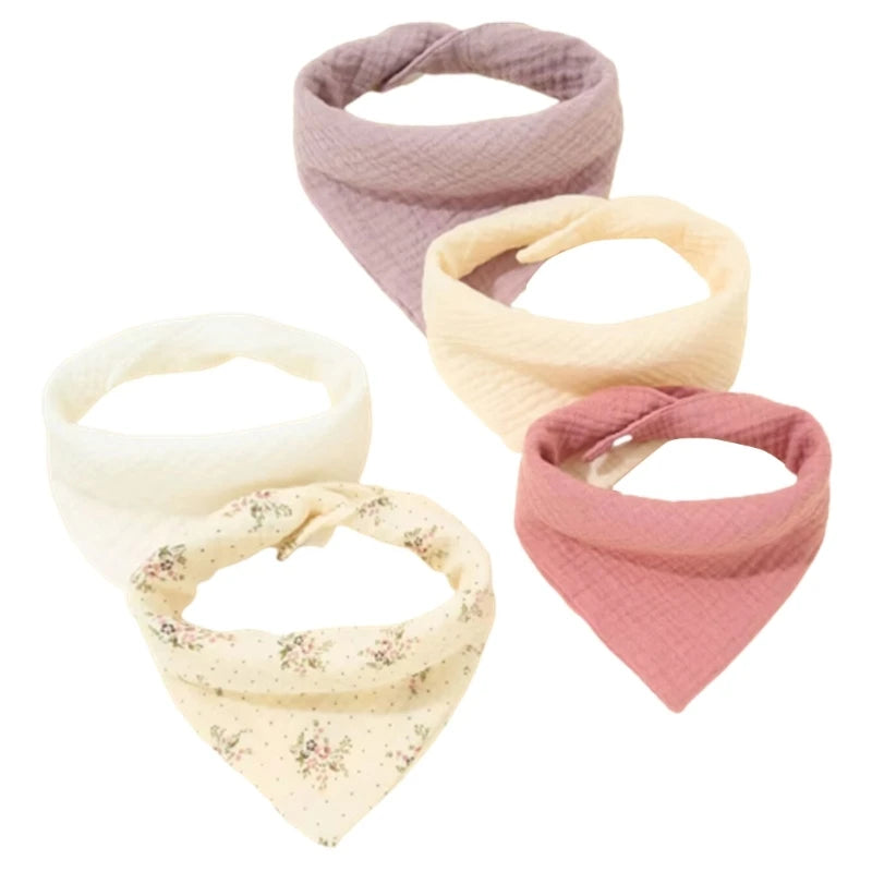 Lot de 5 bavoirs en coton pour nouveau-né, couleur unie, avec bouton, en tissu doux.