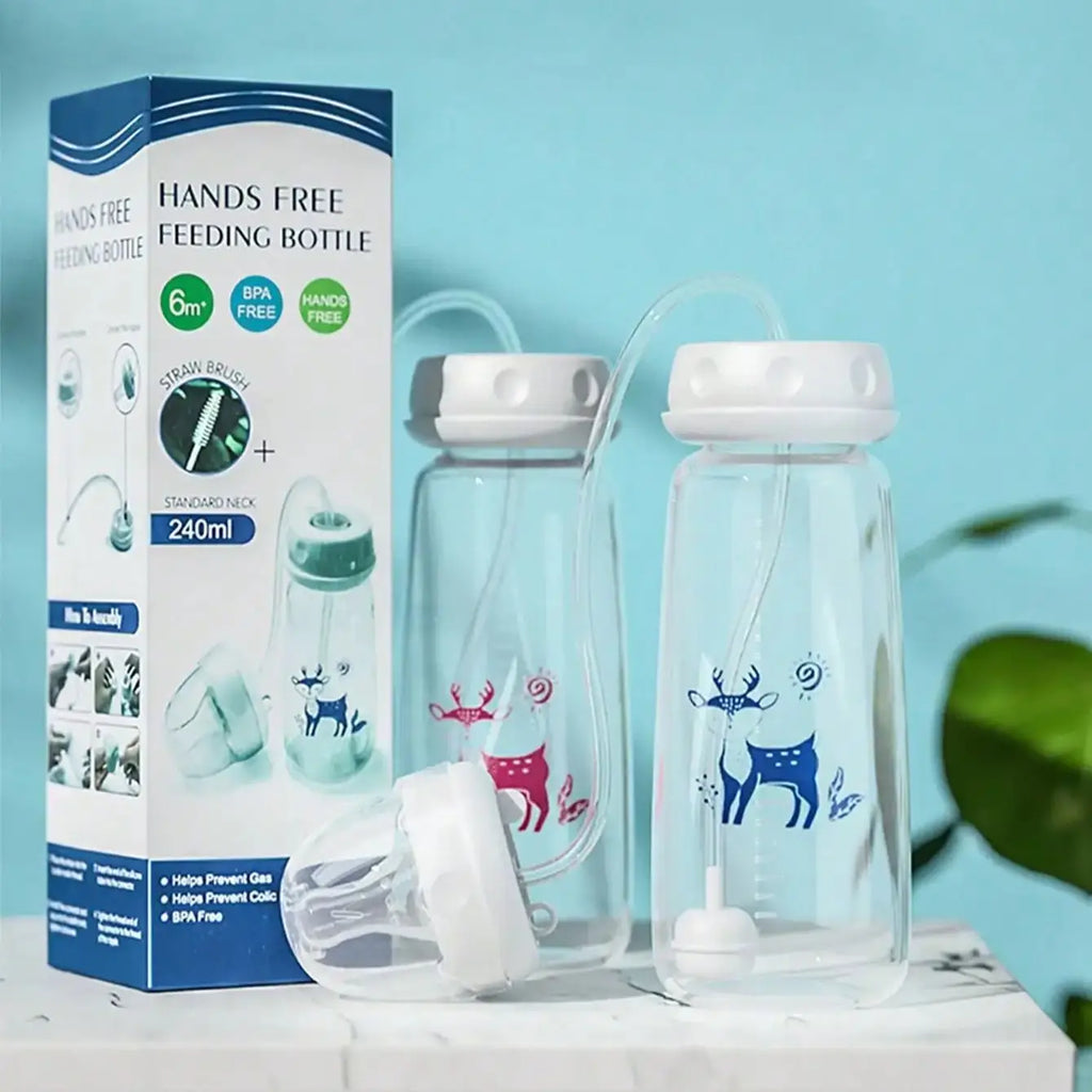 Biberon à col normal de 240 ml (8 oz) avec goupillon pour paille, ensemble de biberons mains libres en PP - facilite l'alimentation.