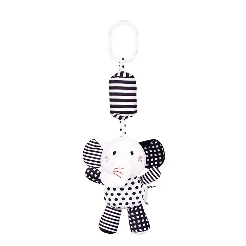 Hochet en peluche à suspendre à la poussette ou au lit, hochet pour bébé, noir et blanc, jouet d'éveil visuel pour enfants.