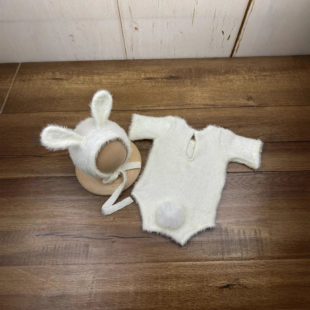 Newborn Photography Props Knitted Outfit Rabbit Doll Baby Cosplay Glasses Baby Photoshoot Props Accessories