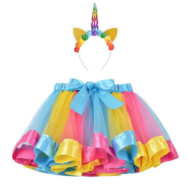 Jupe tutu pour bébé, vêtements pour enfants, tenues pour bébés filles, jupe en tulle mignonne pour tout-petits, bandeau licorne, jupe arc-en-ciel.