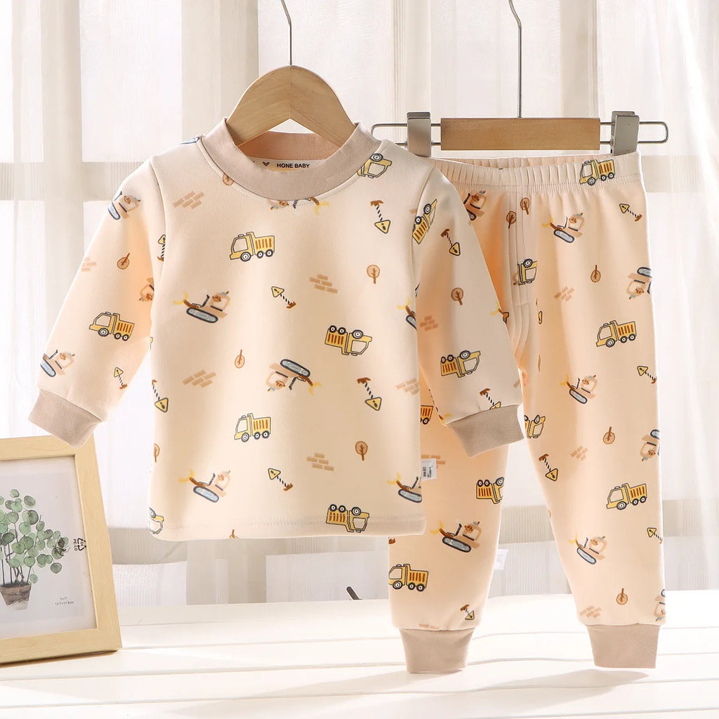 Kids Autumn Winter Thicken Warm Pajamas Toddler Baby Cute Cartoon Long Sleeve Pyjamas Boys Girls Casual Sleepwear Clothing Sets