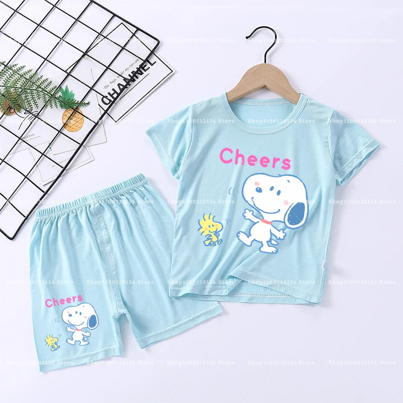 Snoopys Boy Girl Sleepwear Kawaii Cartoon Pyjamas Set Children Cute Home Wear Short Sleeves Shorts Baby Pajamas Summer Clothes