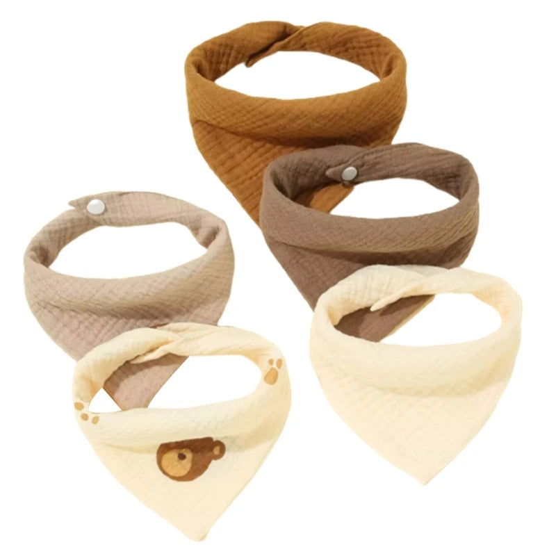 Lot de 5 bavoirs en coton pour nouveau-né, couleur unie, avec bouton, en tissu doux.