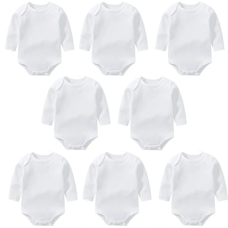 3/8PCS/LOT Long Sleeved Baby Bodysuits 100% Cotton Solid White Newborn Baby Boy Girl Rompers Infant Jumpsuit Ropa 0-12Month