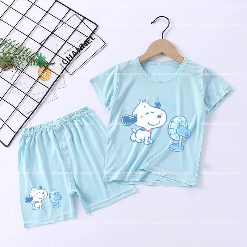 Snoopys Boy Girl Sleepwear Kawaii Cartoon Pyjamas Set Children Cute Home Wear Short Sleeves Shorts Baby Pajamas Summer Clothes