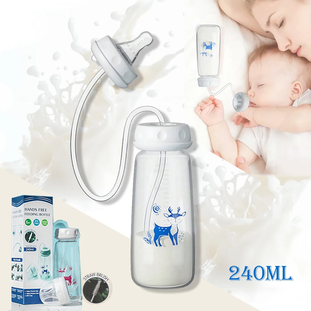 Biberon à col normal de 240 ml (8 oz) avec goupillon pour paille, ensemble de biberons mains libres en PP - facilite l'alimentation.