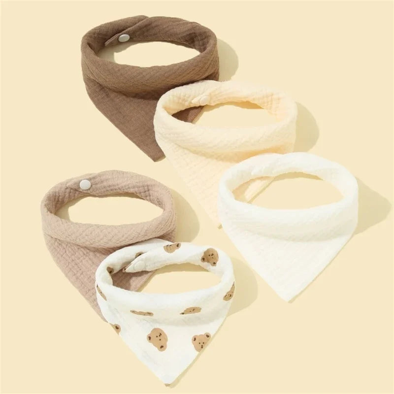 Lot de 5 bavoirs en coton pour nouveau-né, couleur unie, avec bouton, en tissu doux.