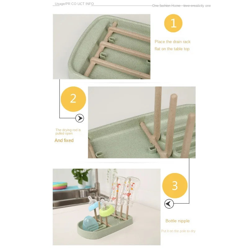 Séchoir à biberons en paille de blé, porte-gobelet, étagère amovible, nettoyage des sucettes, accessoires de rangement, étagère de séchage, nettoyage.