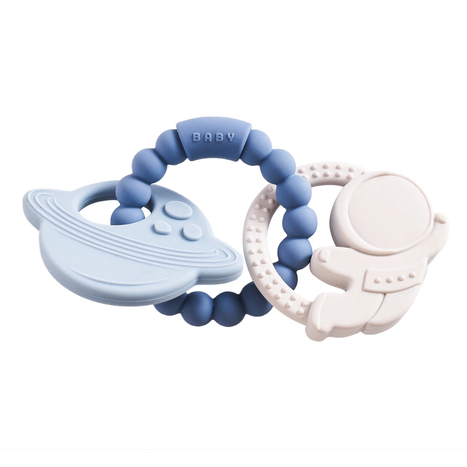 Anneau de dentition en silicone alimentaire (1 pièce), jouet pour bébé de 0 à 12 mois, anneau de dentition sensoriel pour tout-petits, bracelet de dentition planète en silicone. Accessoires inclus.