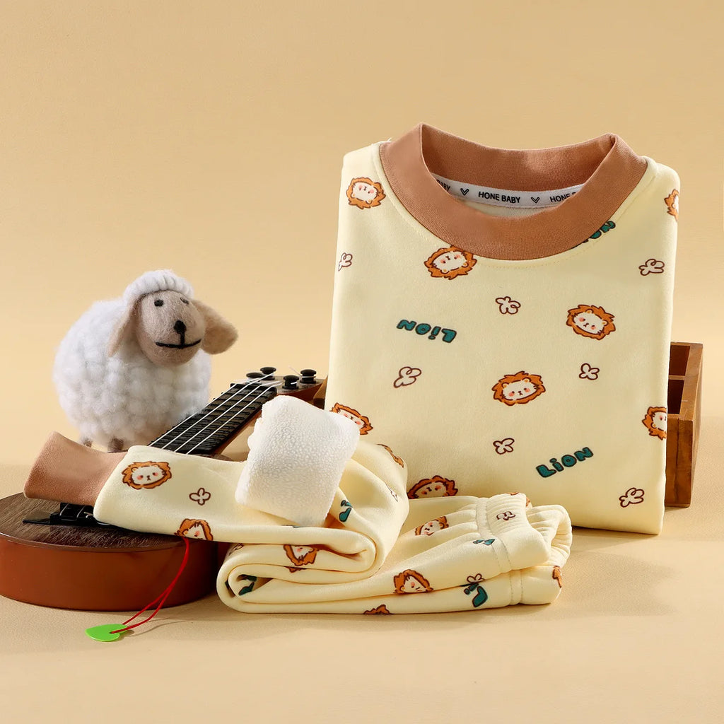Kids Autumn Winter Thicken Warm Pajamas Toddler Baby Cute Cartoon Long Sleeve Pyjamas Boys Girls Casual Sleepwear Clothing Sets