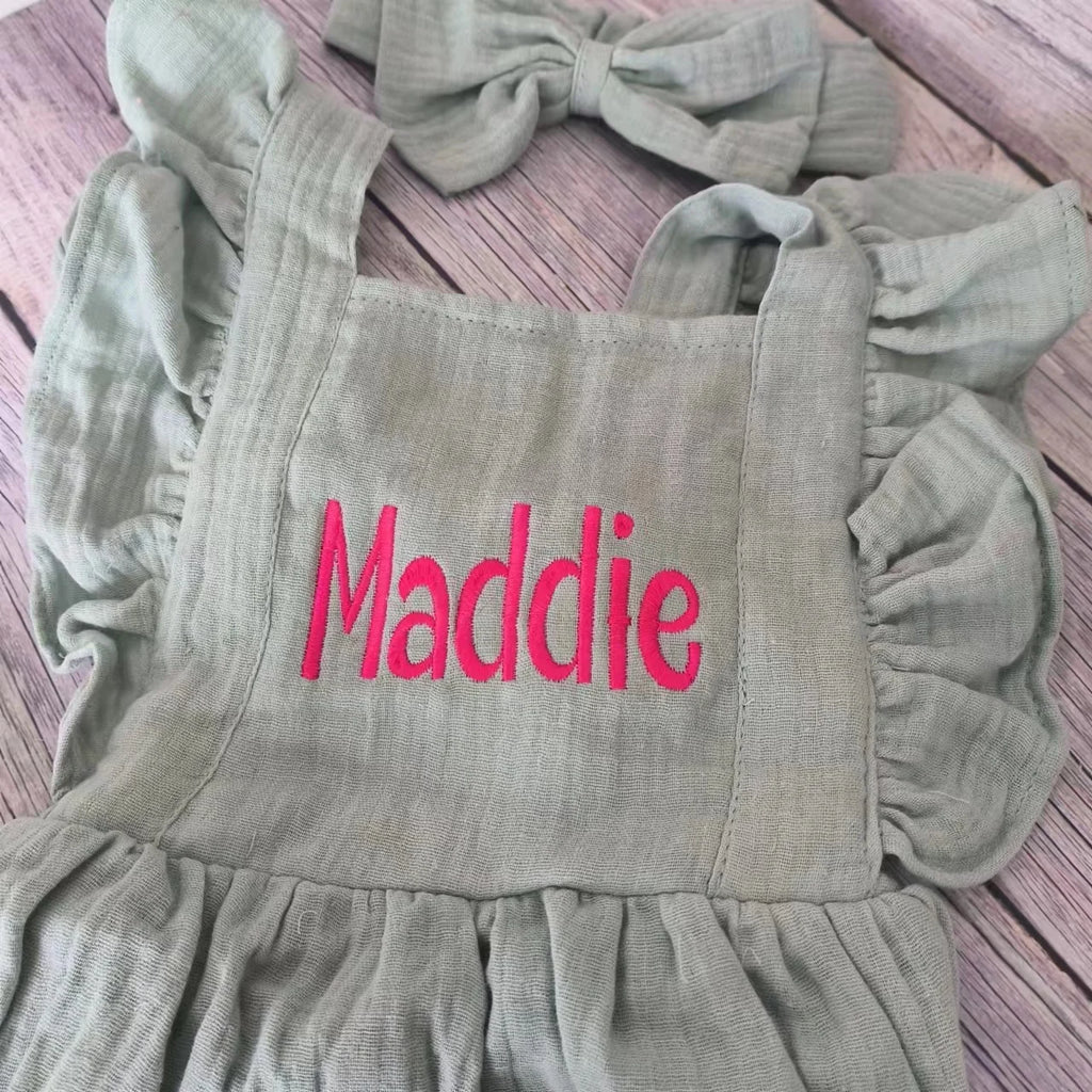Personalized Summer Newborn Infant Baby Girls Romper + Headband Muslin Sleeveless Rompers Kids Onepiece Fashion Baby Clothing