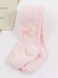 1 Pair of Baby Girls' Heart-Patterned Leggings with Lace Bowknots Decoration Are Suitable for Girls to Wear with Lolita Outfits for Everyday Wear