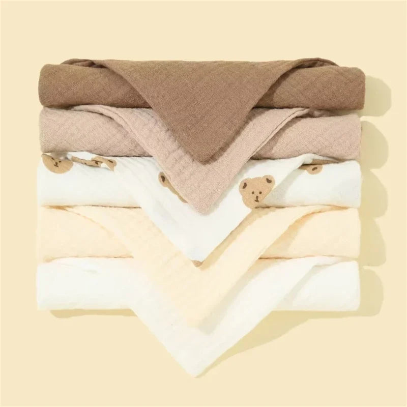 Lot de 5 bavoirs en coton pour nouveau-né, couleur unie, avec bouton, en tissu doux.