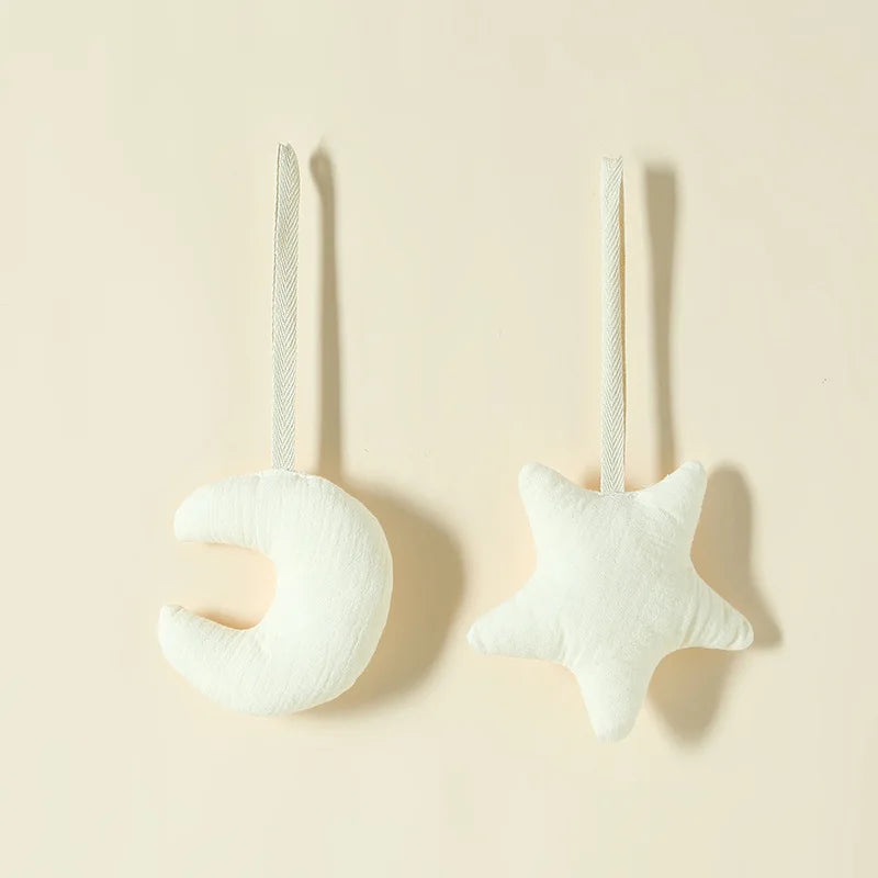 100% Cotton Gauze Baby Stroller Rattle Pendant-Star&Moon Wind Chime Bed Bell,Soft Skin-Friendly,Soothing Sleep Toy for Stroller