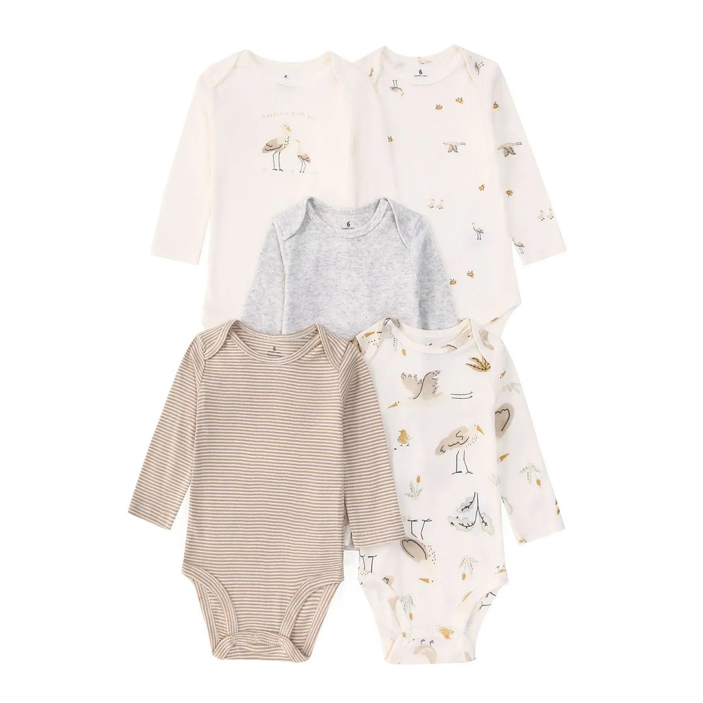Newborn Baby Bodysuit Cotton 5PCS Cartoon Stripe Unisex Baby Girl Clothes Set Pajamas O-Neck Baby Boy Clothes Short Sleeve