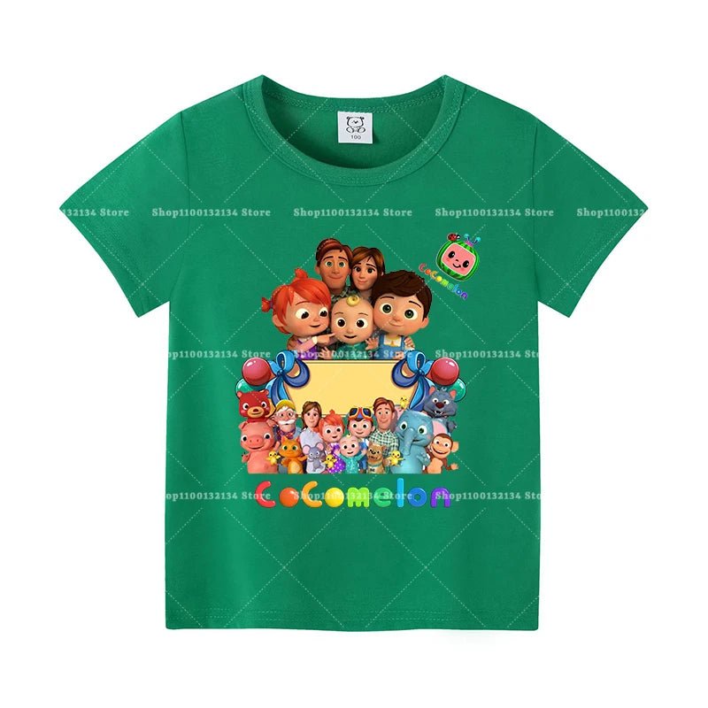 T-shirts Cocomelon pour bébés, manches courtes, en coton, imprimés de dessins animés, pour garçons et filles. Vêtements d'été. Nouveauté.