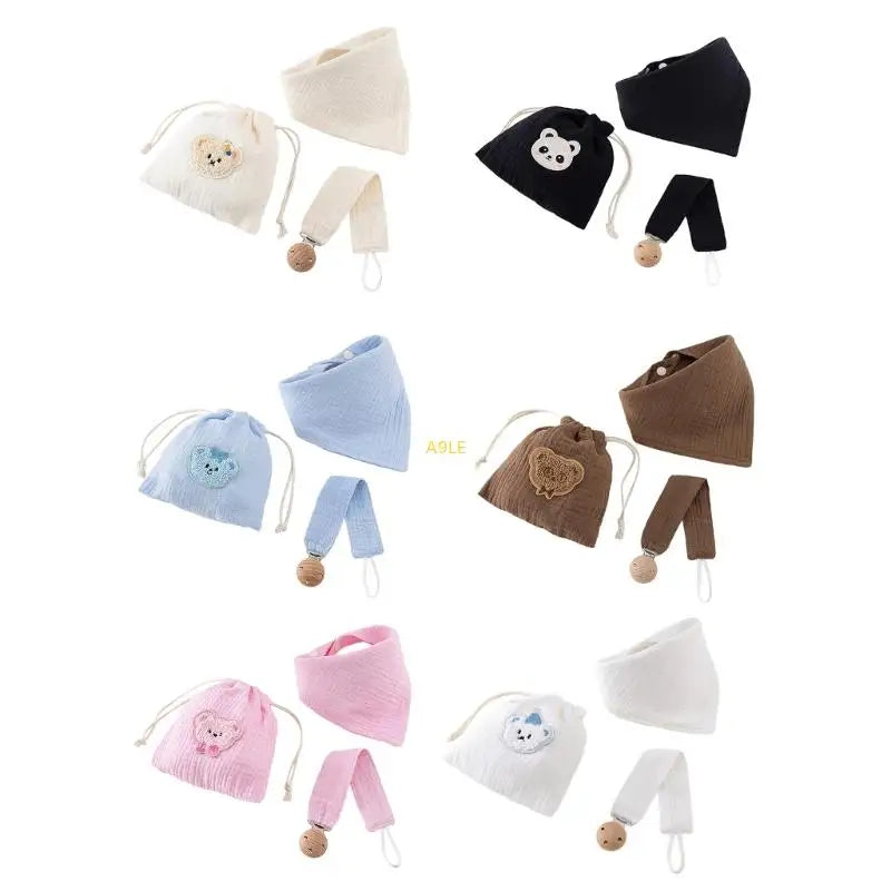 Bavoir pour bébé, attache-tétine en tissu absorbant la salive, sac de rangement inclus, accessoires d'alimentation.