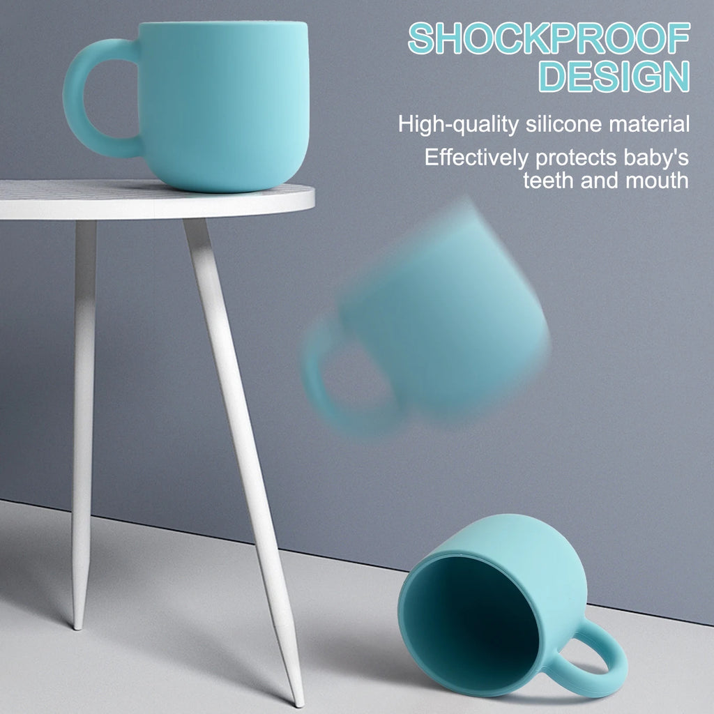 Gobelet d'alimentation pour bébé en silicone Color Kids (1 pièce), avec poignée unique, sans BPA, couleur unie, idéal comme cadeau de naissance.