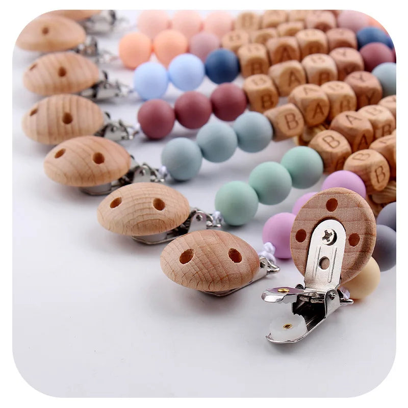 Attaches-tétines personnalisées avec prénom, anneaux de dentition, jouets, attaches-tétines, chaînes, accessoires pour bébés, cadeaux de naissance, personnalisables.