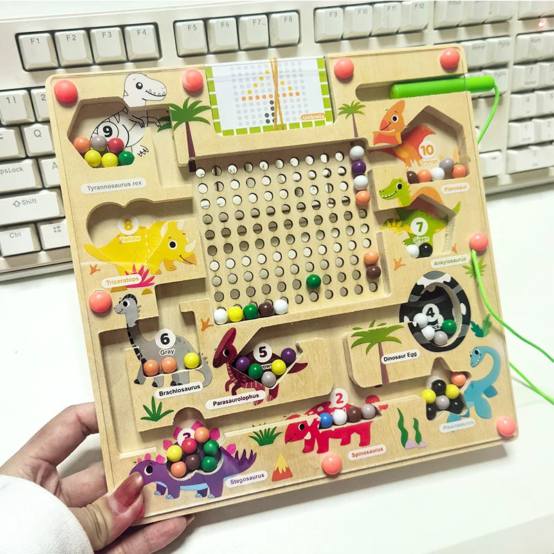 Labyrinthe magnétique de couleurs et de chiffres, puzzle Montessori sur le thème des dinosaures, pour apprendre à compter et à associer, idéal pour développer la motricité fine des tout-petits et les voyages.