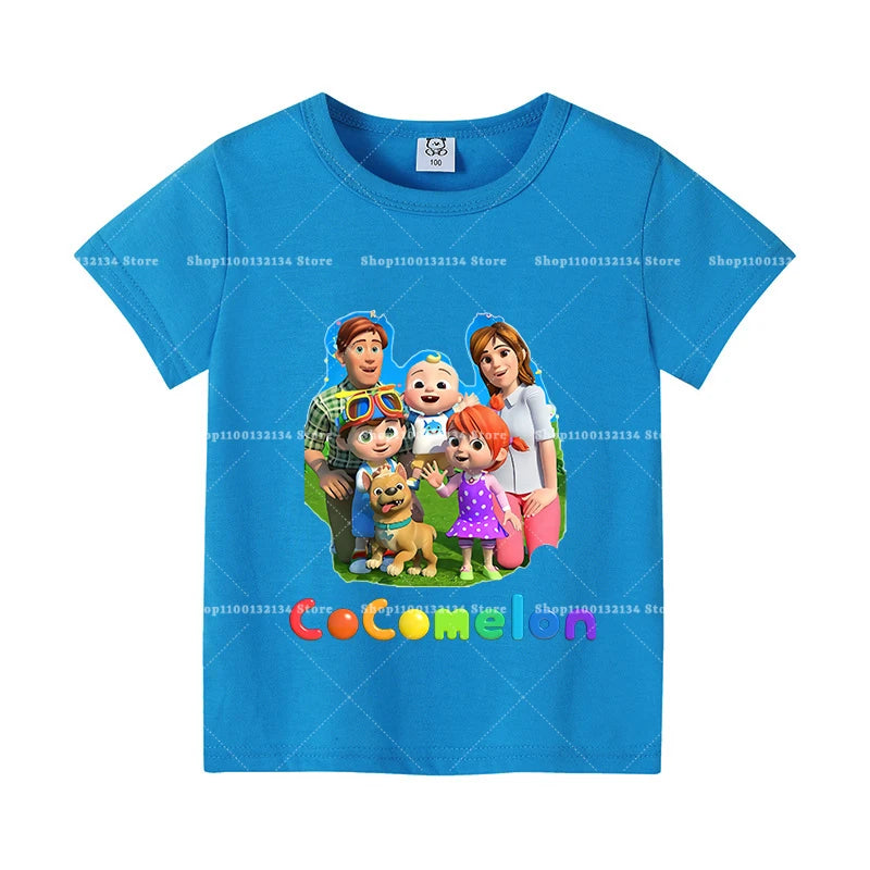 T-shirts Cocomelon pour bébés, manches courtes, en coton, imprimés de dessins animés, pour garçons et filles. Vêtements d'été. Nouveauté.