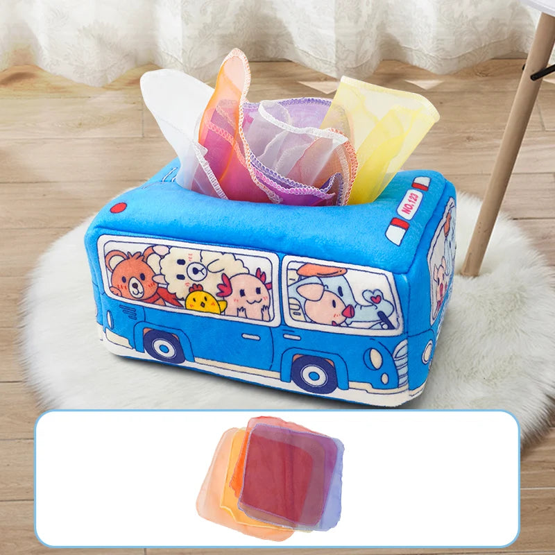 Jouet Montessori pour bébé, boîte à mouchoirs magique, jeu d'éveil sensoriel et éducatif pour enfants, jeu d'activités pour la motricité fine et le développement des doigts.