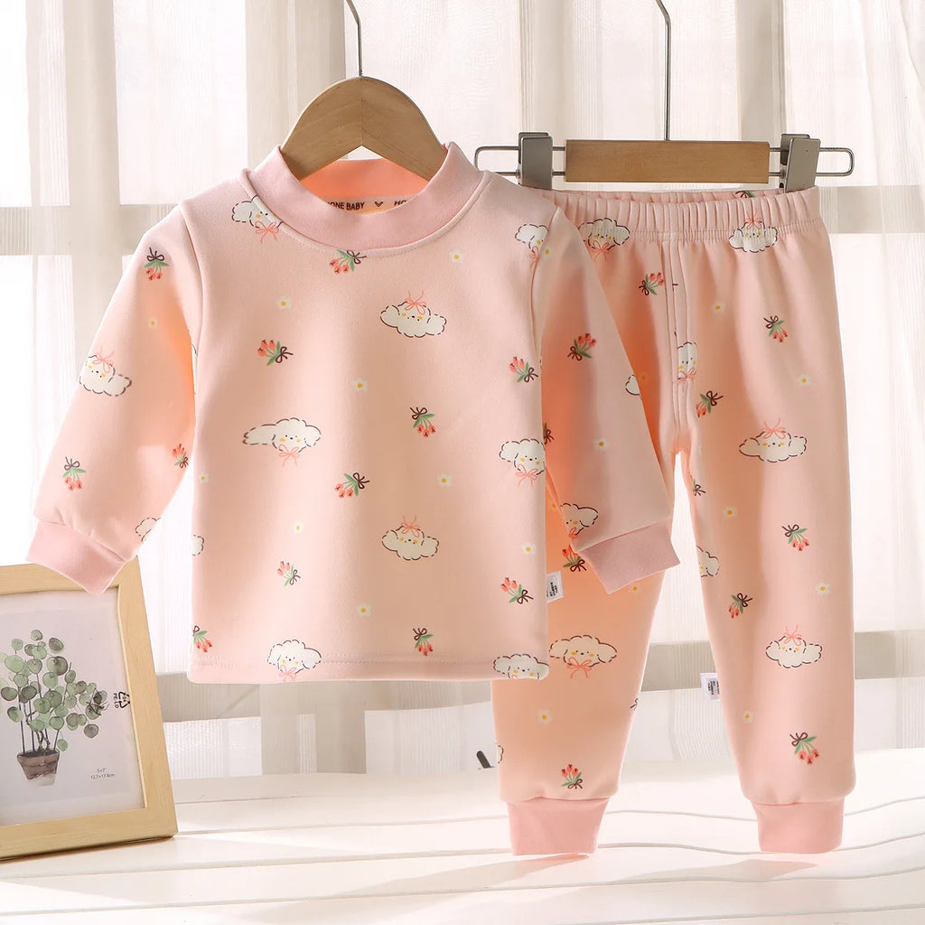 Kids Autumn Winter Thicken Warm Pajamas Toddler Baby Cute Cartoon Long Sleeve Pyjamas Boys Girls Casual Sleepwear Clothing Sets