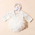 Ylsteed Newborn Lace Flower Headband And Bodysuit Set For 100th Day Baby Photoshoot Outfit Infant Photo Prop Baby Shower Gift-HD