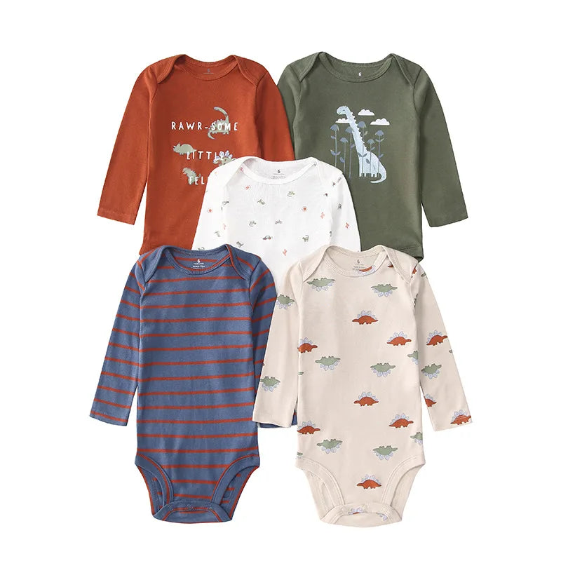 Newborn Baby Bodysuit Cotton 5PCS Cartoon Stripe Unisex Baby Girl Clothes Set Pajamas O-Neck Baby Boy Clothes Short Sleeve