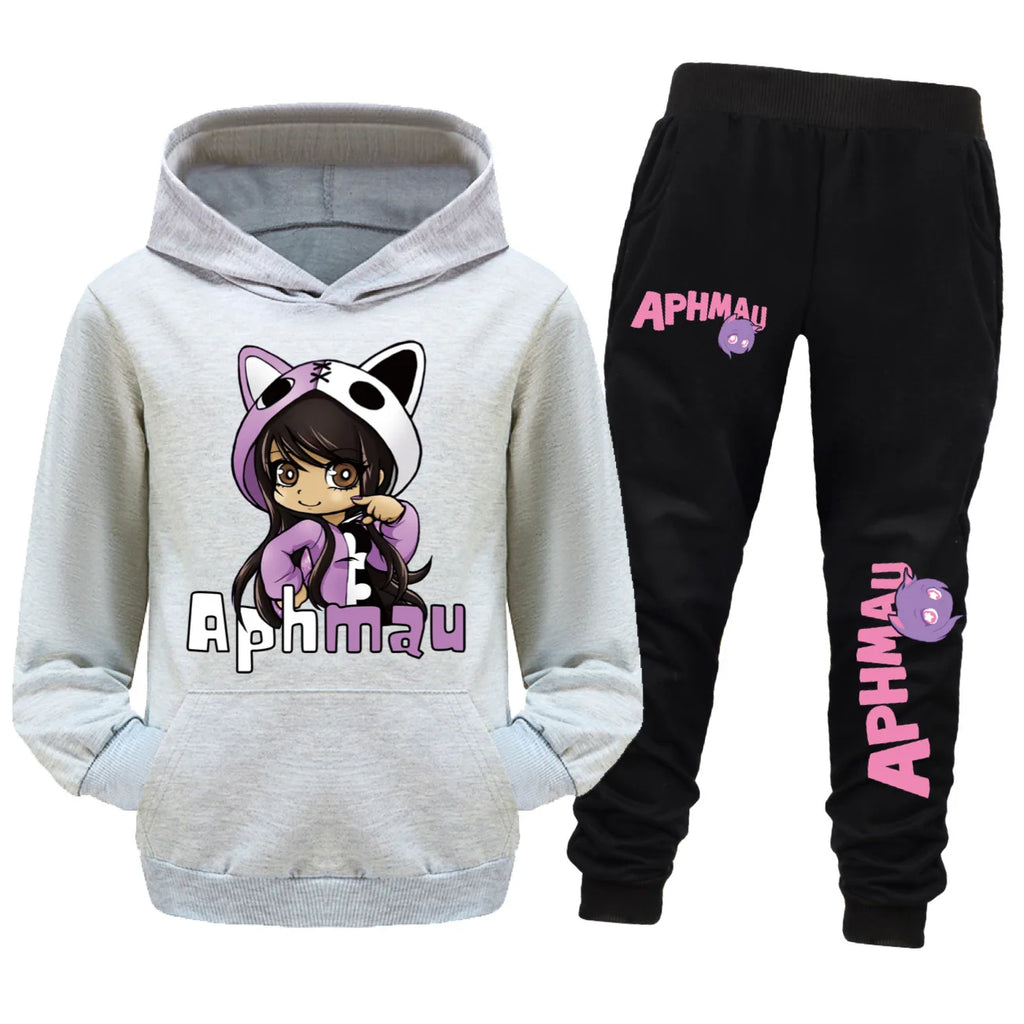 Aaron APHMAU Cat Clothes Set Kids Hooded Sweatshirts Jogging Pants 2pcs Suit Baby Boys Clothing Sets Toddler Girls Outfits