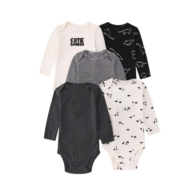 Newborn Baby Bodysuit Cotton 5PCS Cartoon Stripe Unisex Baby Girl Clothes Set Pajamas O-Neck Baby Boy Clothes Short Sleeve