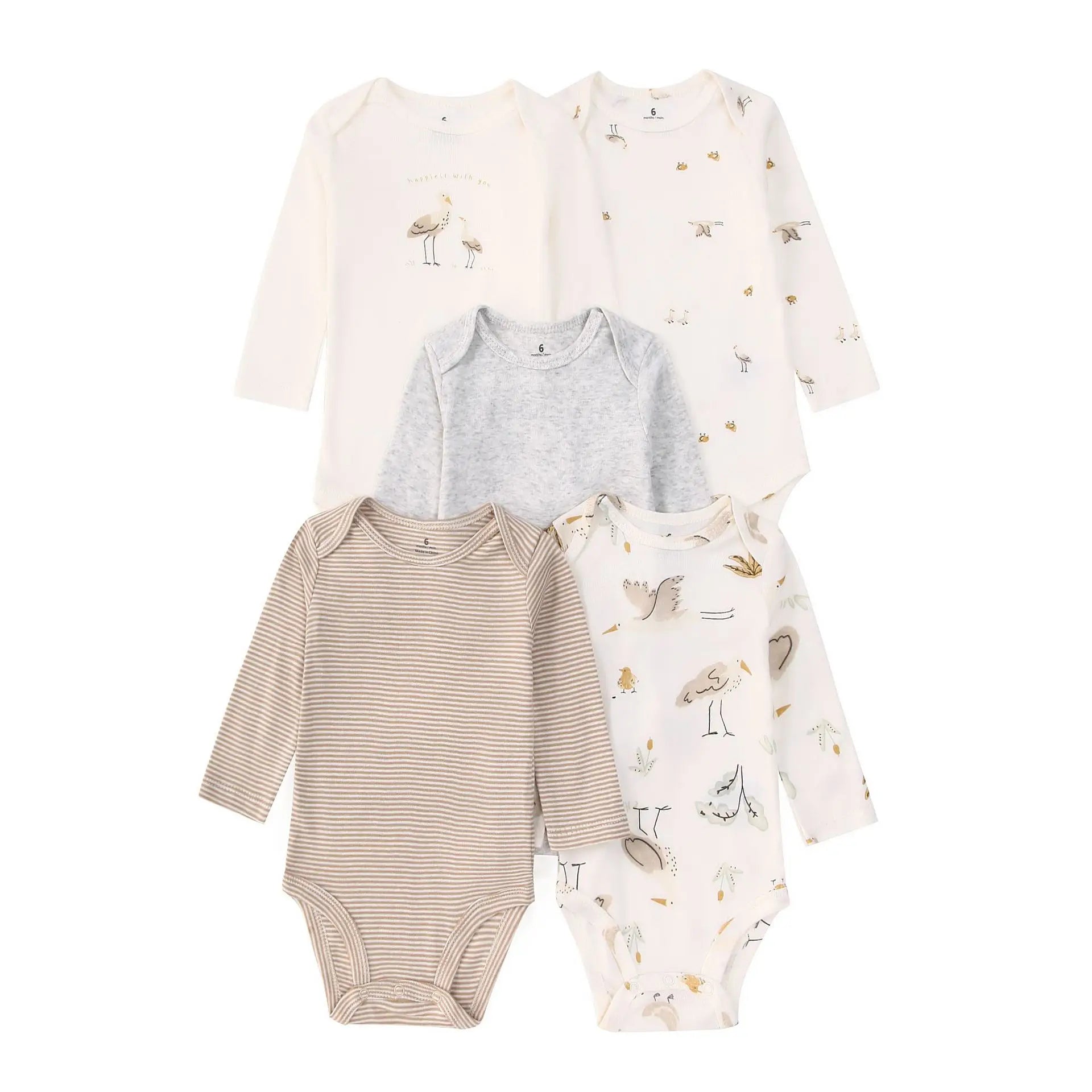 Newborn Baby Bodysuit Cotton 5PCS Cartoon Stripe Unisex Baby Girl Clothes Set Pajamas O-Neck Baby Boy Clothes Short Sleeve