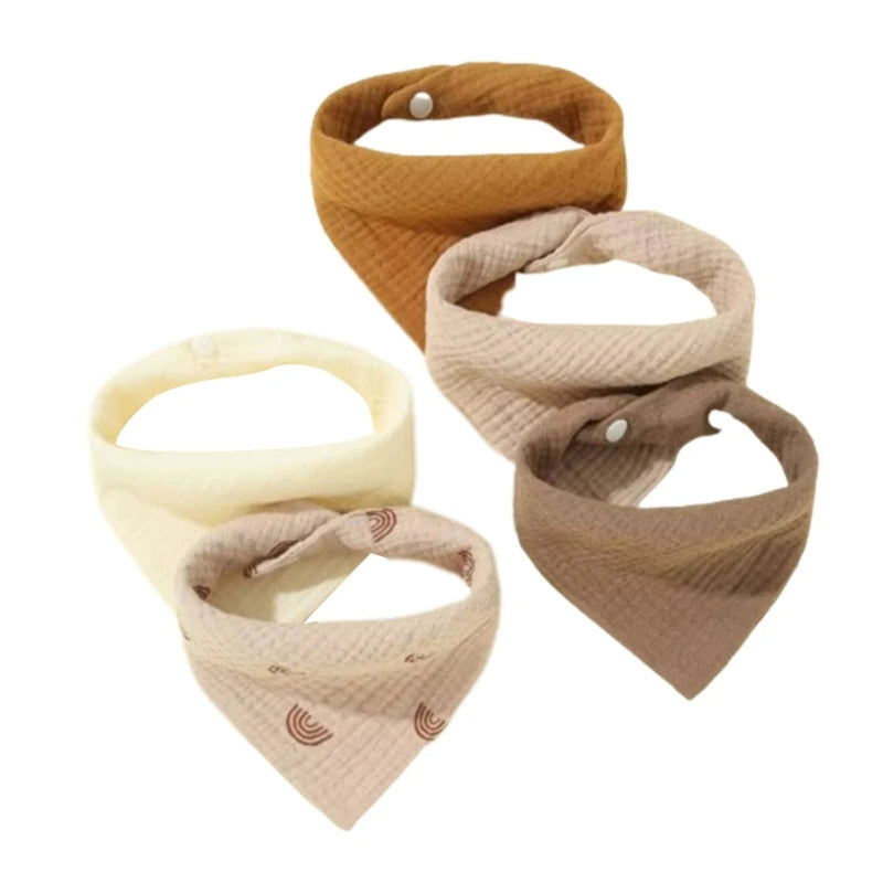 Lot de 5 bavoirs en coton pour nouveau-né, couleur unie, avec bouton, en tissu doux.