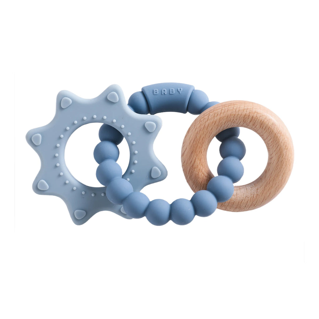 Anneau de dentition en silicone alimentaire (1 pièce), jouet pour bébé de 0 à 12 mois, anneau de dentition sensoriel pour tout-petits, bracelet de dentition planète en silicone. Accessoires inclus.