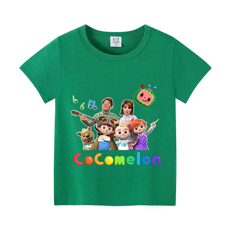 T-shirts Cocomelon pour bébés, manches courtes, en coton, imprimés de dessins animés, pour garçons et filles. Vêtements d'été. Nouveauté.