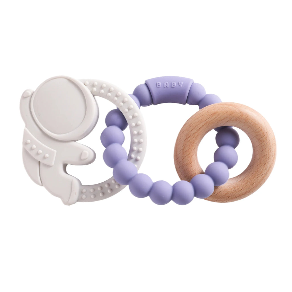 Anneau de dentition en silicone alimentaire (1 pièce), jouet pour bébé de 0 à 12 mois, anneau de dentition sensoriel pour tout-petits, bracelet de dentition planète en silicone. Accessoires inclus.