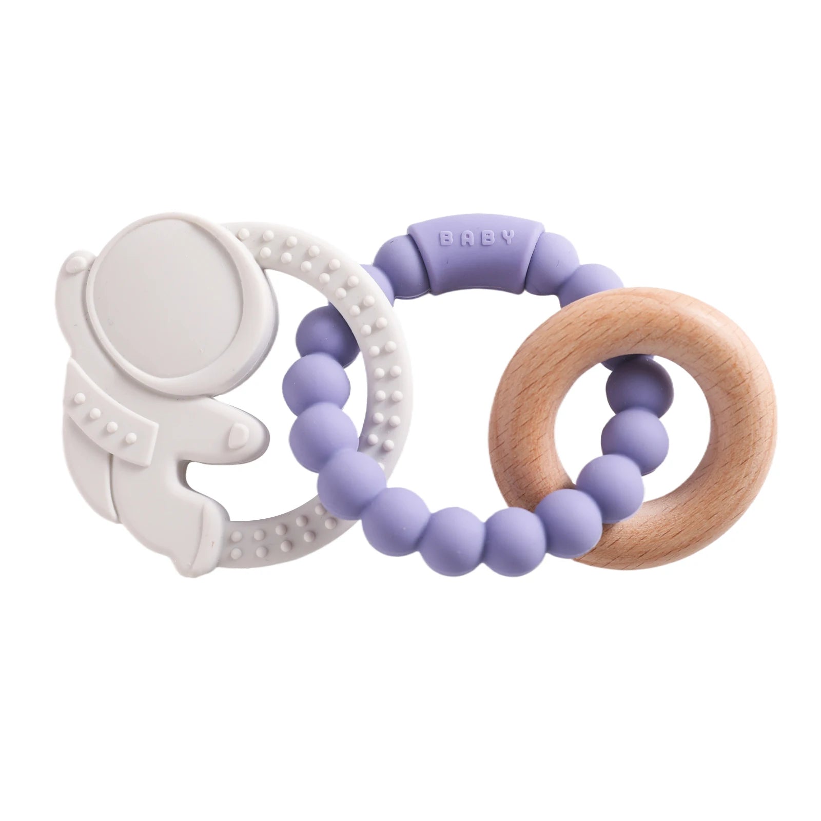 Anneau de dentition en silicone alimentaire (1 pièce), jouet pour bébé de 0 à 12 mois, anneau de dentition sensoriel pour tout-petits, bracelet de dentition planète en silicone. Accessoires inclus.