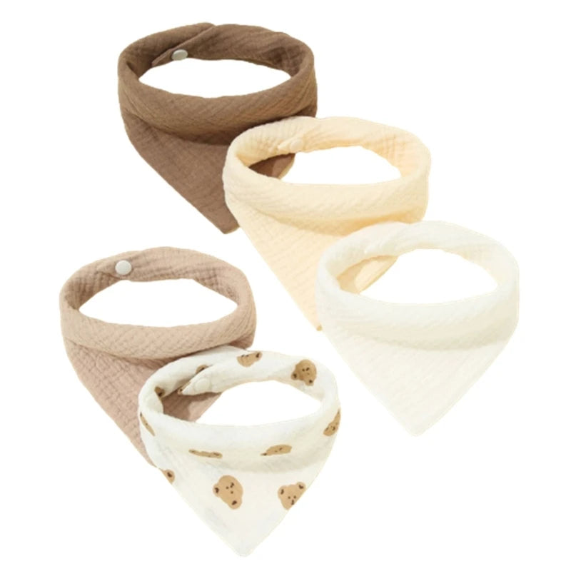 Lot de 5 bavoirs en coton pour nouveau-né, couleur unie, avec bouton, en tissu doux.