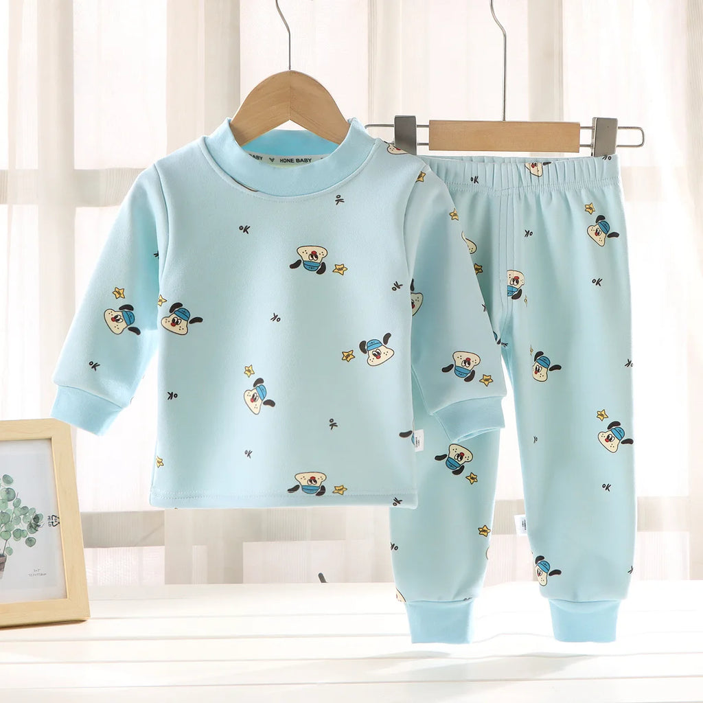 Kids Autumn Winter Thicken Warm Pajamas Toddler Baby Cute Cartoon Long Sleeve Pyjamas Boys Girls Casual Sleepwear Clothing Sets