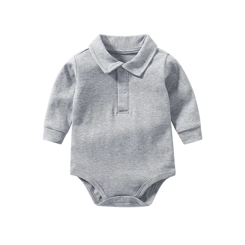 Baby Polo Collar Bodysuit 100% Cotton Long Sleeve Solid Color Onesie Spring Autumn Infant Toddler Romper Newborn Clothing 0-24M