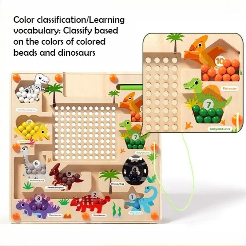 Labyrinthe magnétique de couleurs et de chiffres, puzzle Montessori sur le thème des dinosaures, pour apprendre à compter et à associer, idéal pour développer la motricité fine des tout-petits et les voyages.
