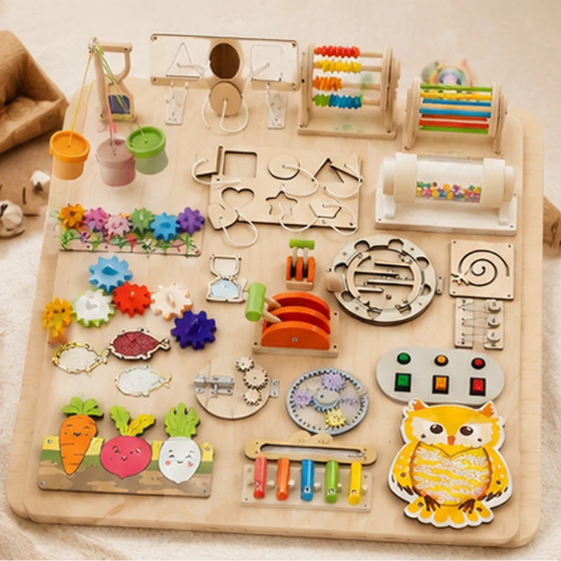 Accessoires Montessori de qualité supérieure pour tableau d'activités, jouets éducatifs sensoriels et de motricité fine | Kit d'activités en bois pour enfants d'âge préscolaire.