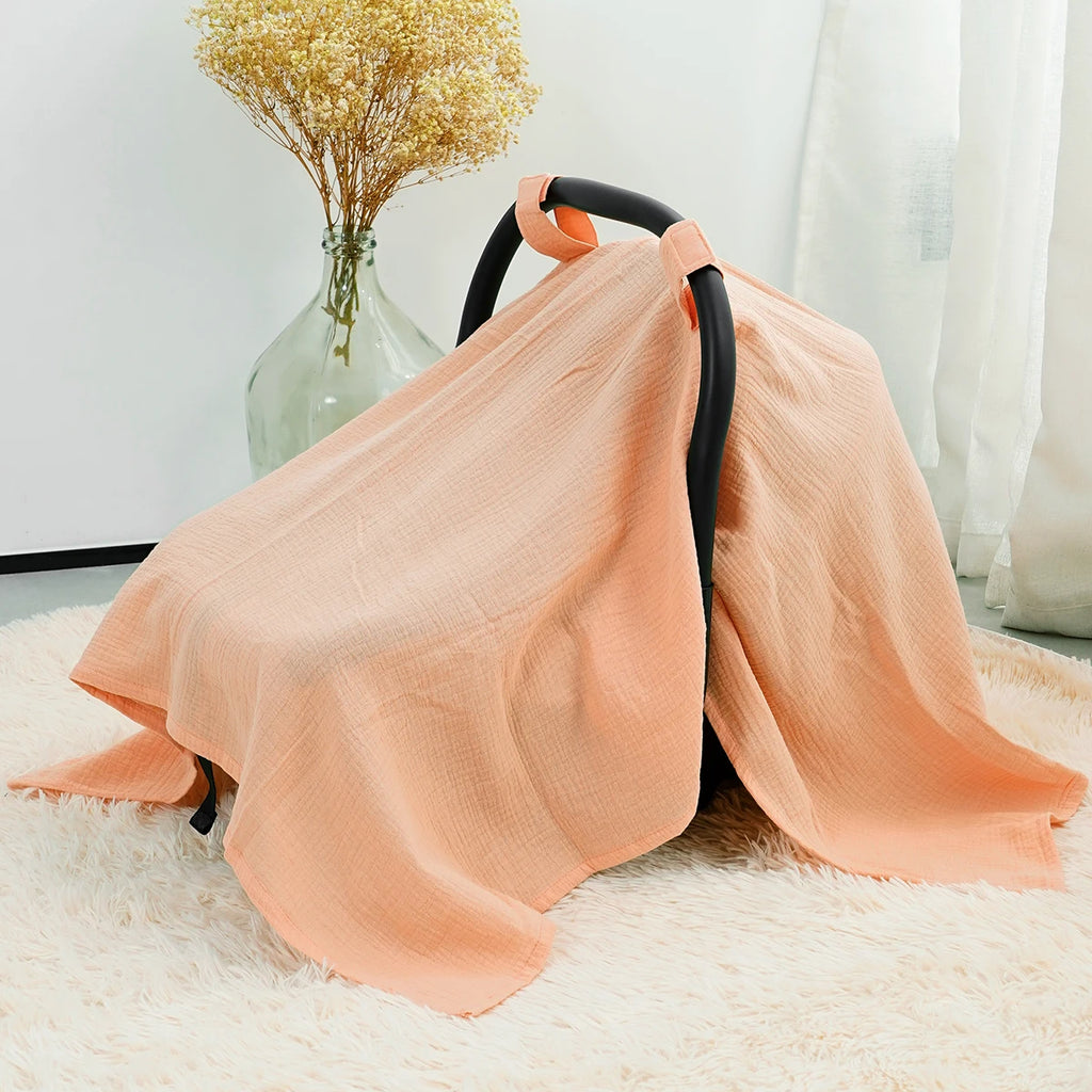 Couverture bébé en mousseline de coton unie 2025, housse de siège auto respirante, non imperméable, pare-soleil, accessoire pour poussette et berceau.