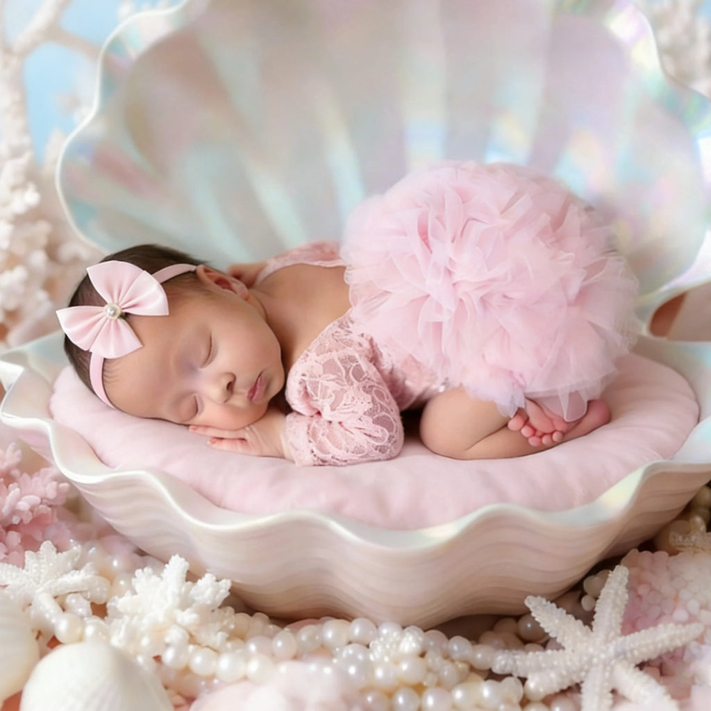 Ylsteed Newborn Lace Flower Headband And Bodysuit Set For 100th Day Baby Photoshoot Outfit Infant Photo Prop Baby Shower Gift-HD