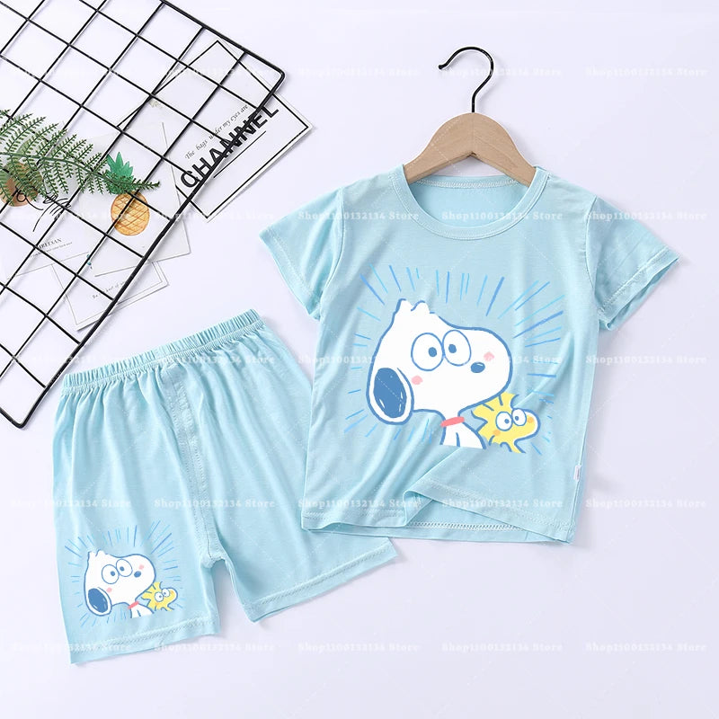 Snoopys Boy Girl Sleepwear Kawaii Cartoon Pyjamas Set Children Cute Home Wear Short Sleeves Shorts Baby Pajamas Summer Clothes